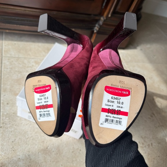 Michael Kors | Padova Platform Heels  Burgundy Suede Patent Size 10 New in Box!! - Picture 13 of 14